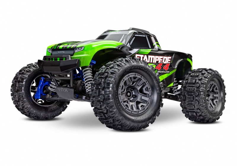 PACK ECO TRAXXAS STAMPEDE 1/10 4X4 BRUSHLESS BL-2S VERT LIPO 2S CHARGEUR RAPIDE SAC OFFERT