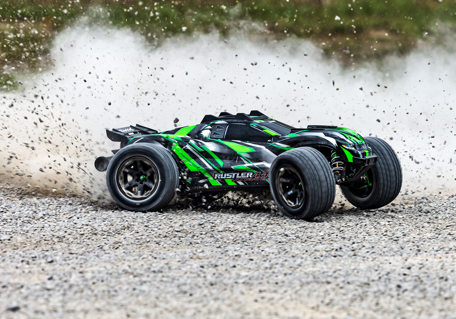PACK ECO 100% RTR TRAXXAS RUSTLER ULTIMATE 4X4 VXL VERT 2 LIPO 3S CHARGEUR DOUBLE SAC OFFERT