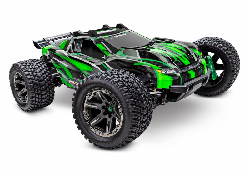 PACK ECO 100% RTR TRAXXAS RUSTLER ULTIMATE 4X4 VXL VERT 2 LIPO 3S CHARGEUR DOUBLE SAC OFFERT