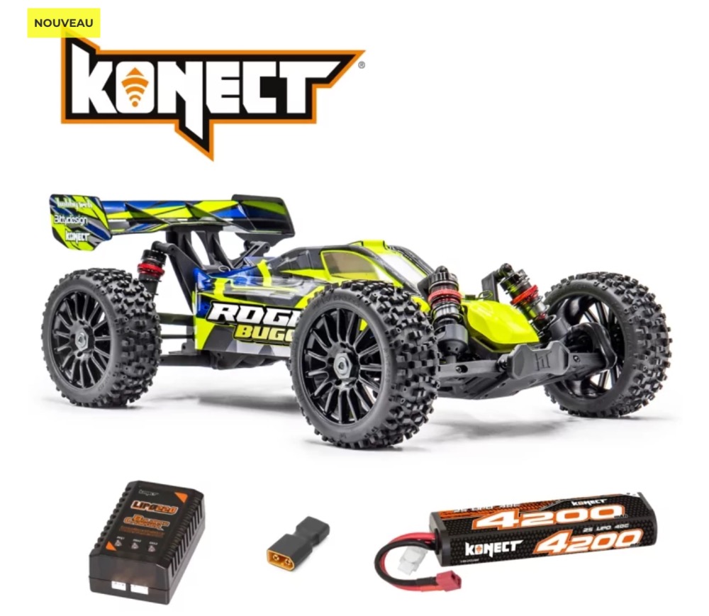 PACK ECO HOBBYTECH ROGUE BUGGY 1/8 BRUSHLESS JAUNE ACCUS ET CHARGEUR 100% RTR