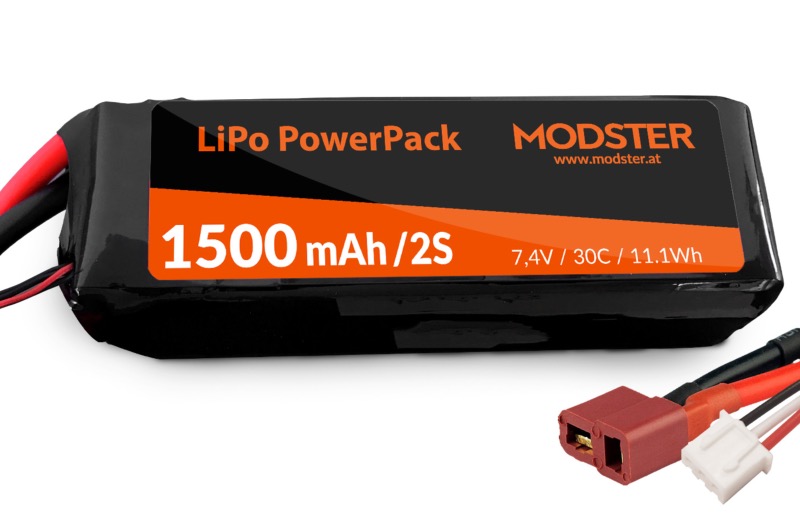 MODSTER batterie lipo 2S 7,4V 1500 mAh 30C (T-Plug) Mini Cito/Dasher